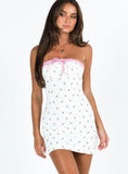 Mulley Strapless Mini Dress White Pink Floral
