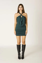 Averie Teal Green Halter Draped Mini Dress