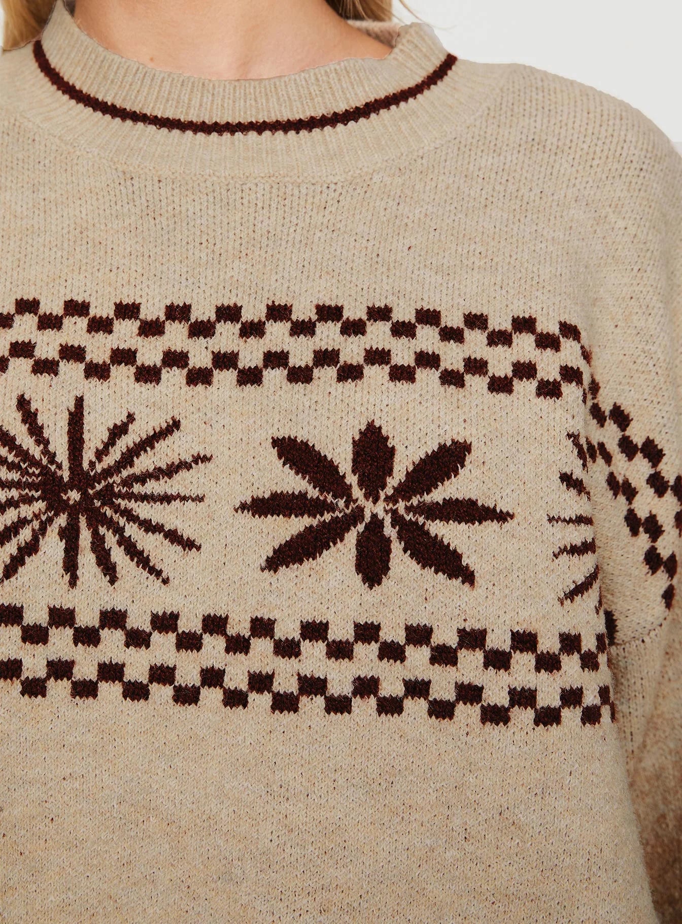 Anok Graphic Sweater Cream Brown