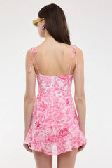 Liana Pink Floral Ruffle Romper Dress