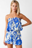 Myla Blue and Cream Floral Strapless Romper