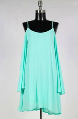 Welcome Back Mint Cold Shoulder Lace Up Dress