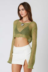 Halle Green Sheer Knit Crop Top