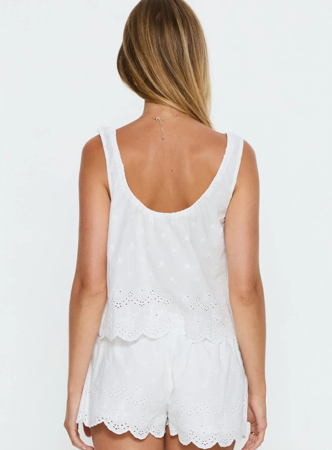 Love of Mine Scoop Anglaise Sleep Cami Top White