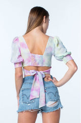 Arinna Rainbow Tie Dye Wrap Crop Top