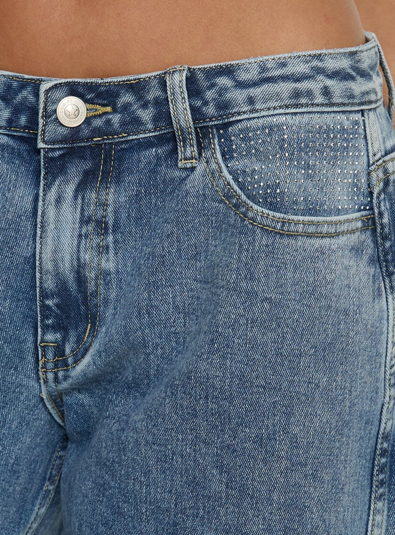 Ramos Diamante Low Rise Wide Leg Jeans Washed Mid Blue
