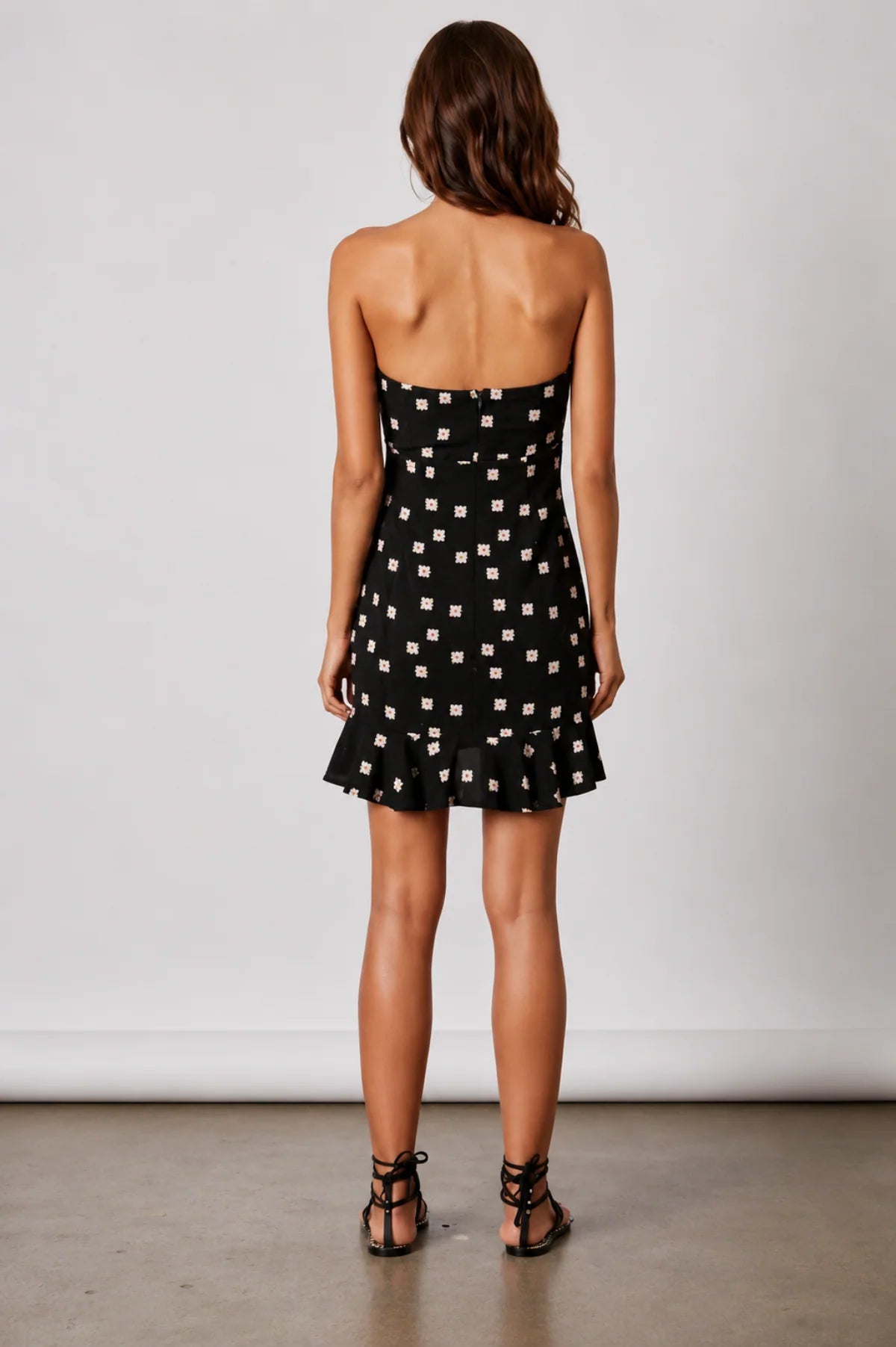 Oasis Black Floral Print Strapless Mini Dress