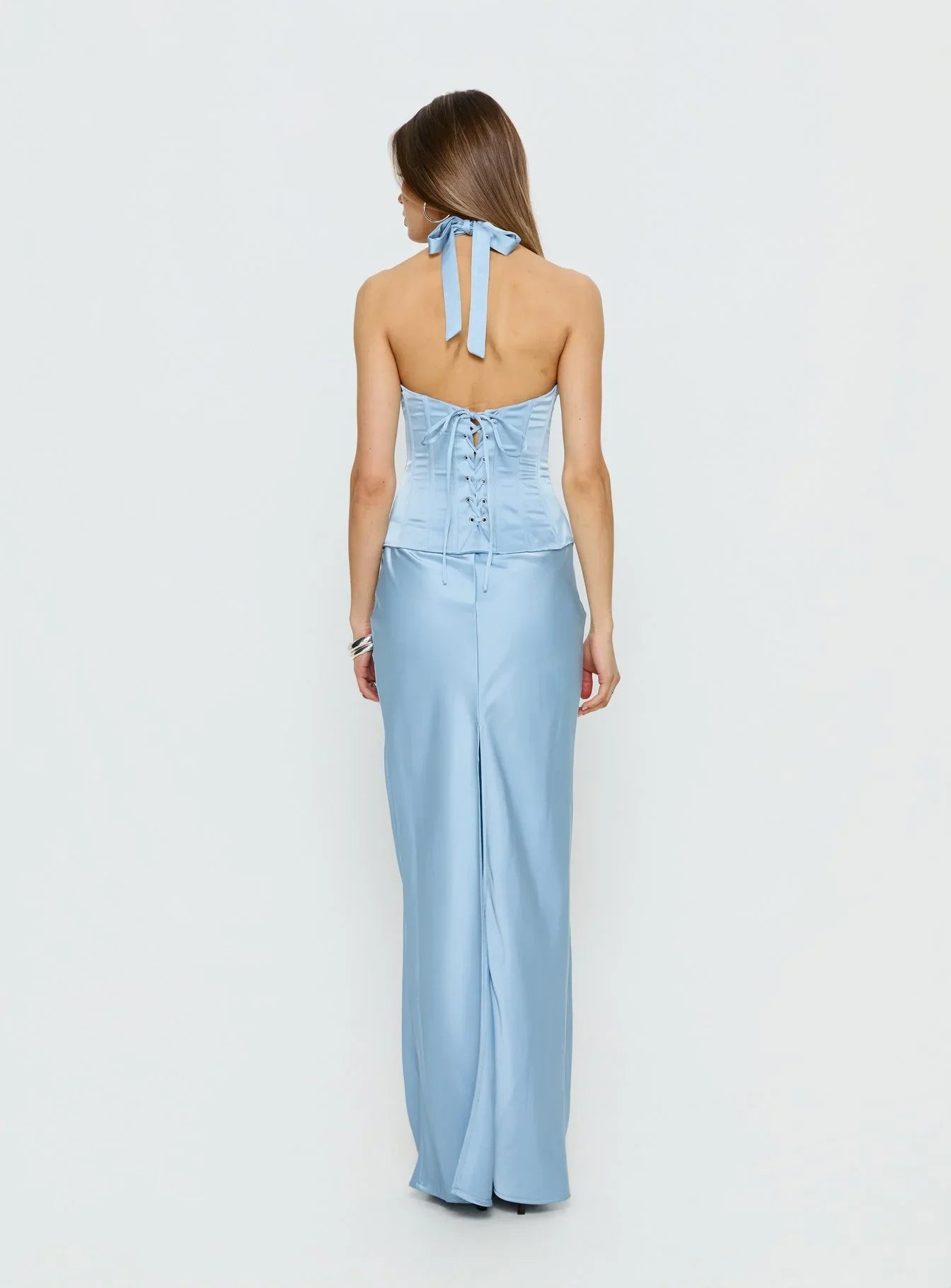 In A Trance Halter Corset Maxi Dress Blue