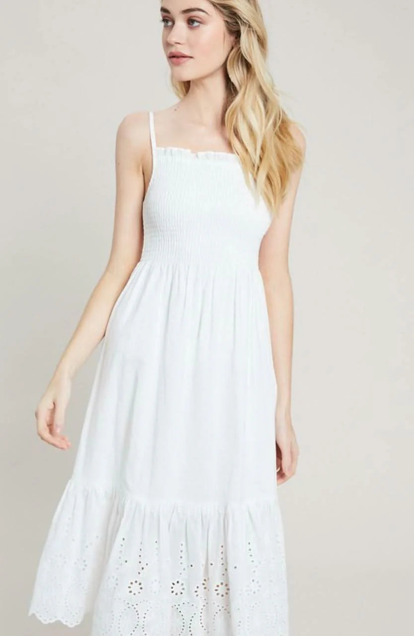 Summer Sun White Smocked Midi Dress