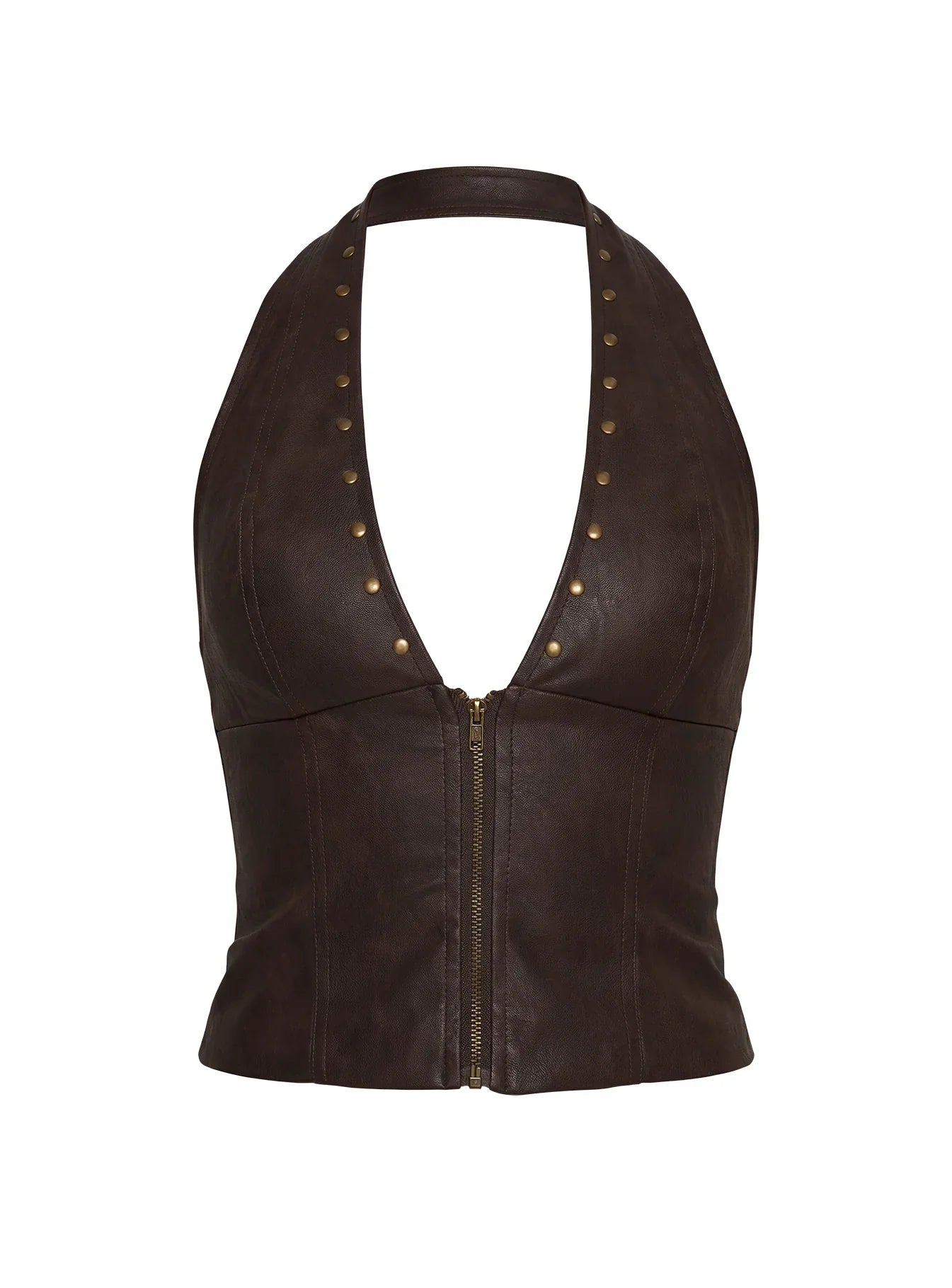 Romey Studded Corset Top Charcoal Brown