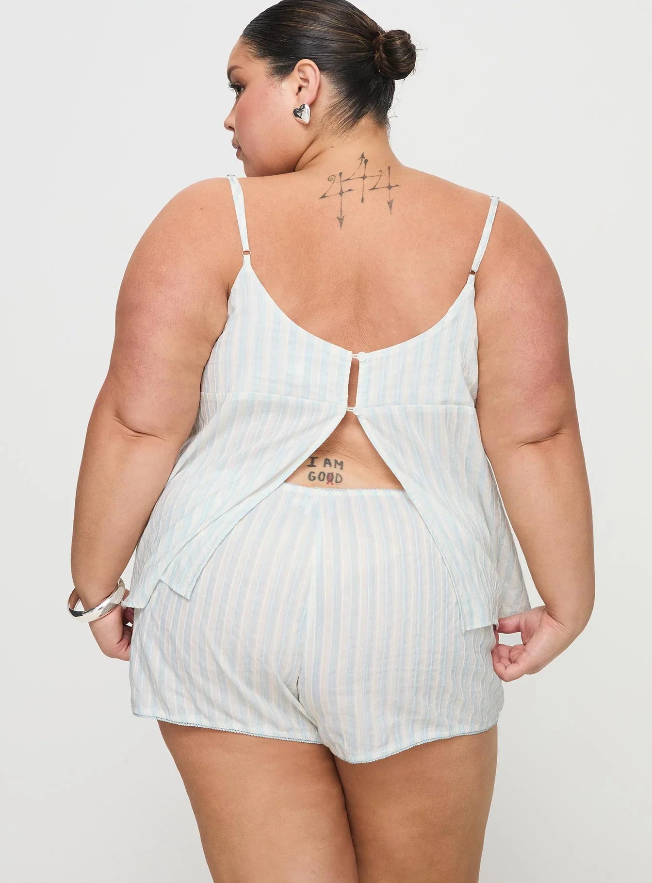 Tenderness Lace Sleep Set Blue White Stripe Curve