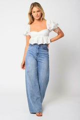 Sweet Blooms White Eyelet Short Sleeve Babydoll Crop Top