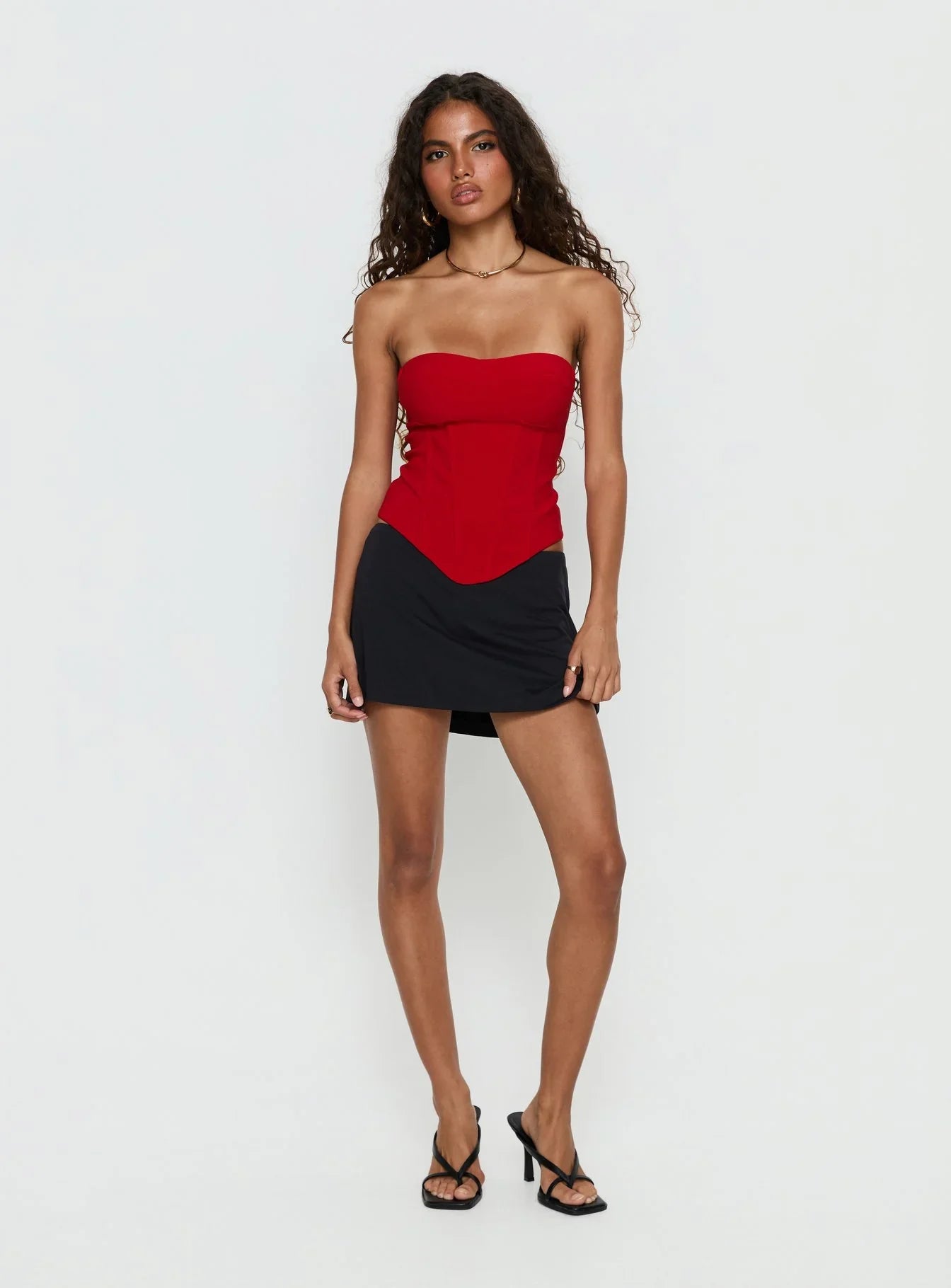 Chevon Strapless Corset Top Red