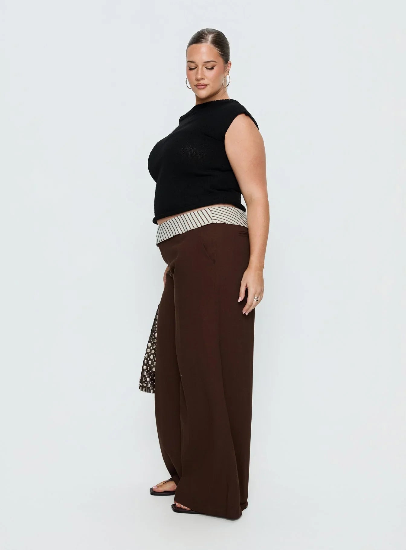 Past Life Fold Over Waistband Pant Brown / Stripe Curve