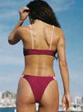 Siamese Ruched Bikini Bottom Red Pink