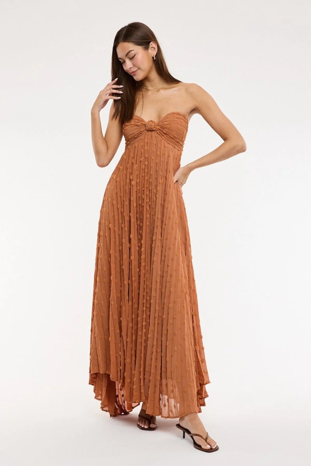Willow Brown Clip Dot Strapless Maxi Dress