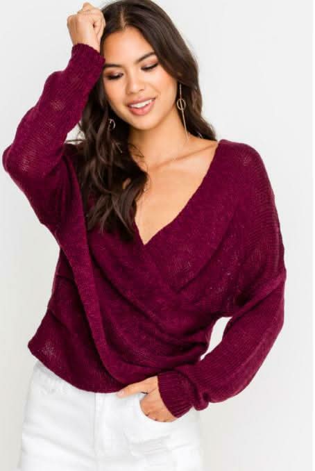 By Your Side Burgundy Wrap Sweater