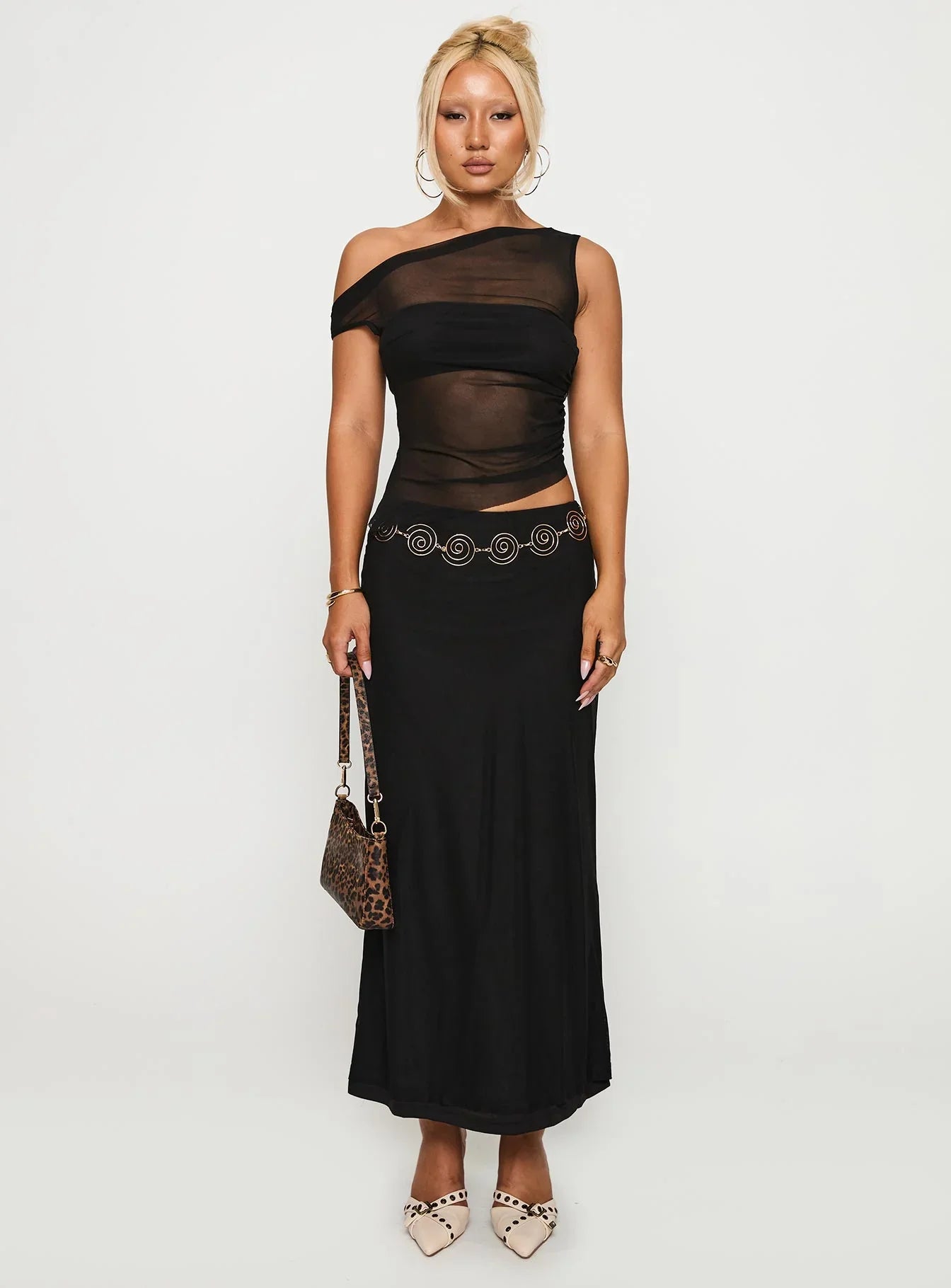 Aristocrat One Shoulder Mesh Set Black