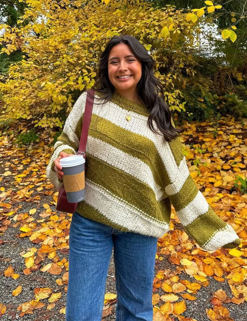 Poppy Olive and Cream Striped Oversized Sweater