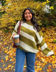 Poppy Olive and Cream Striped Oversized Sweater