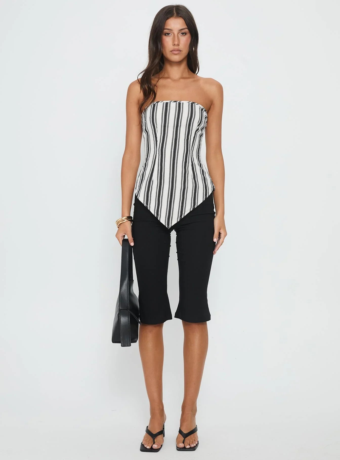 Palo Alto Strapless Scarf Top Black White Stripe