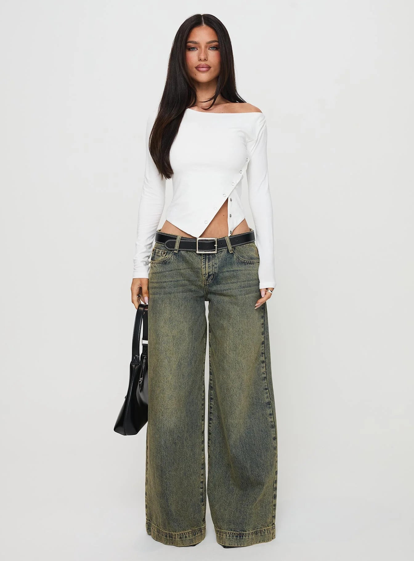 Karre Off The Shoulder Long Sleeve Top White