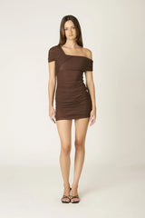 Adeline Brown One Shoulder Mini Dress