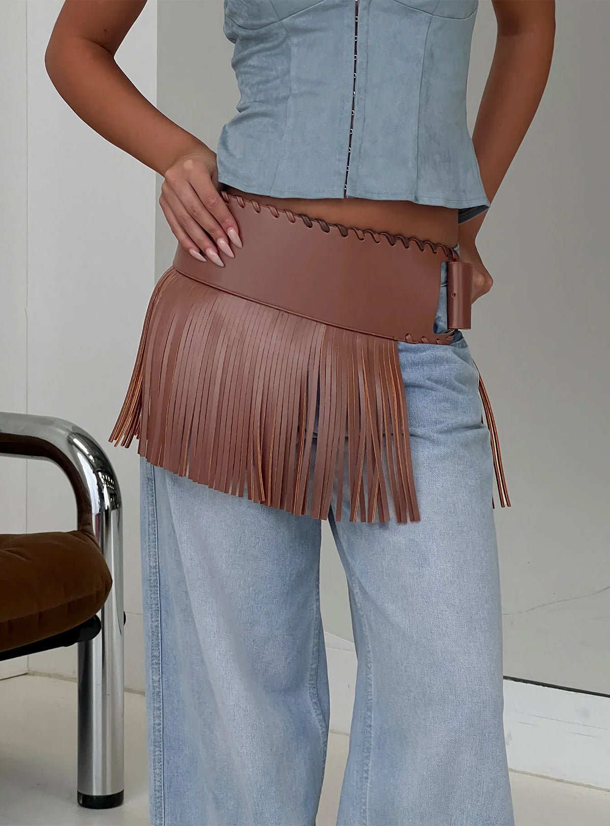 Halycon Whipstitch Tassel Belt Brown