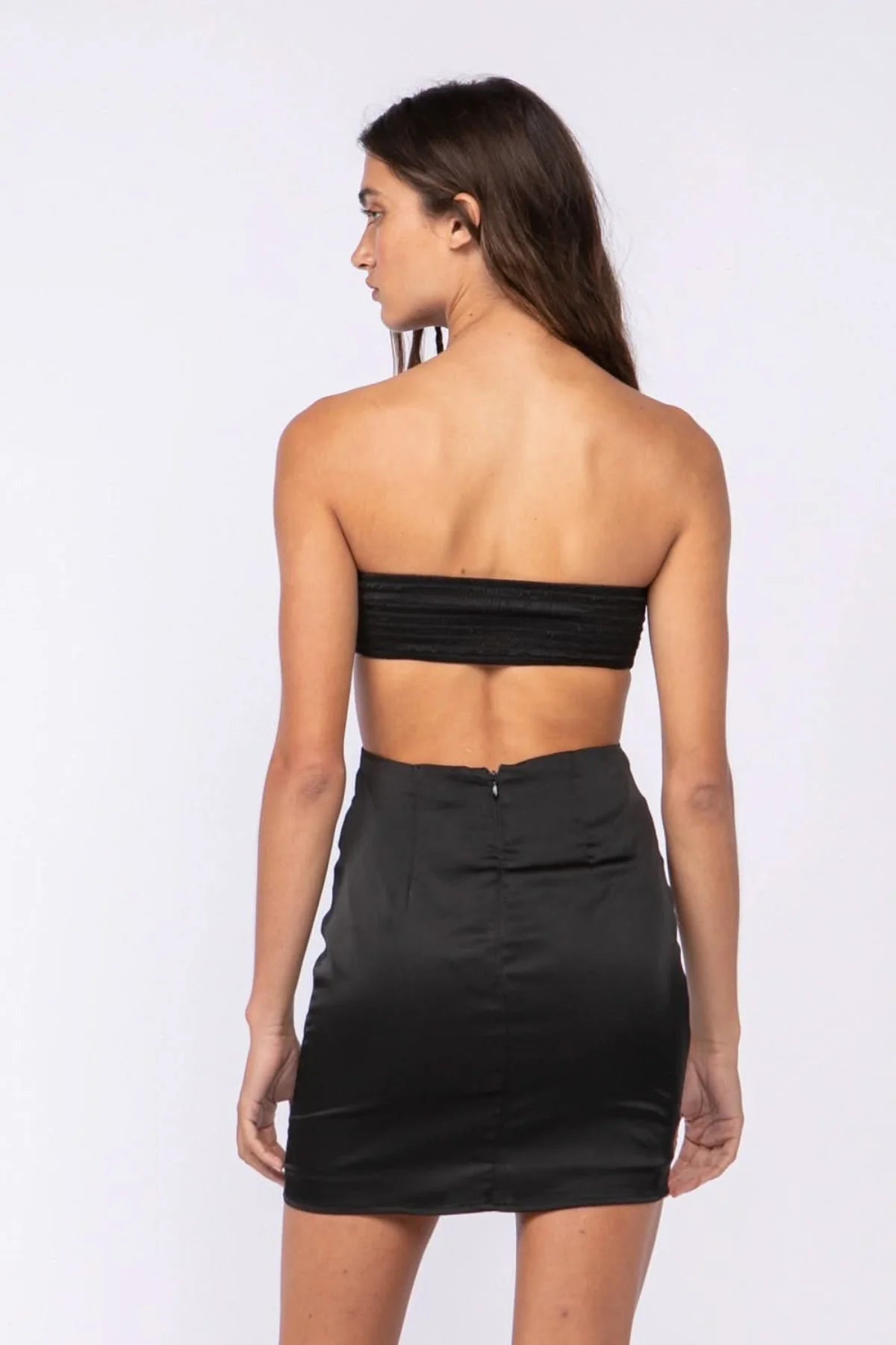 Miss Me Black Satin Strapless Cutout Mini Dress
