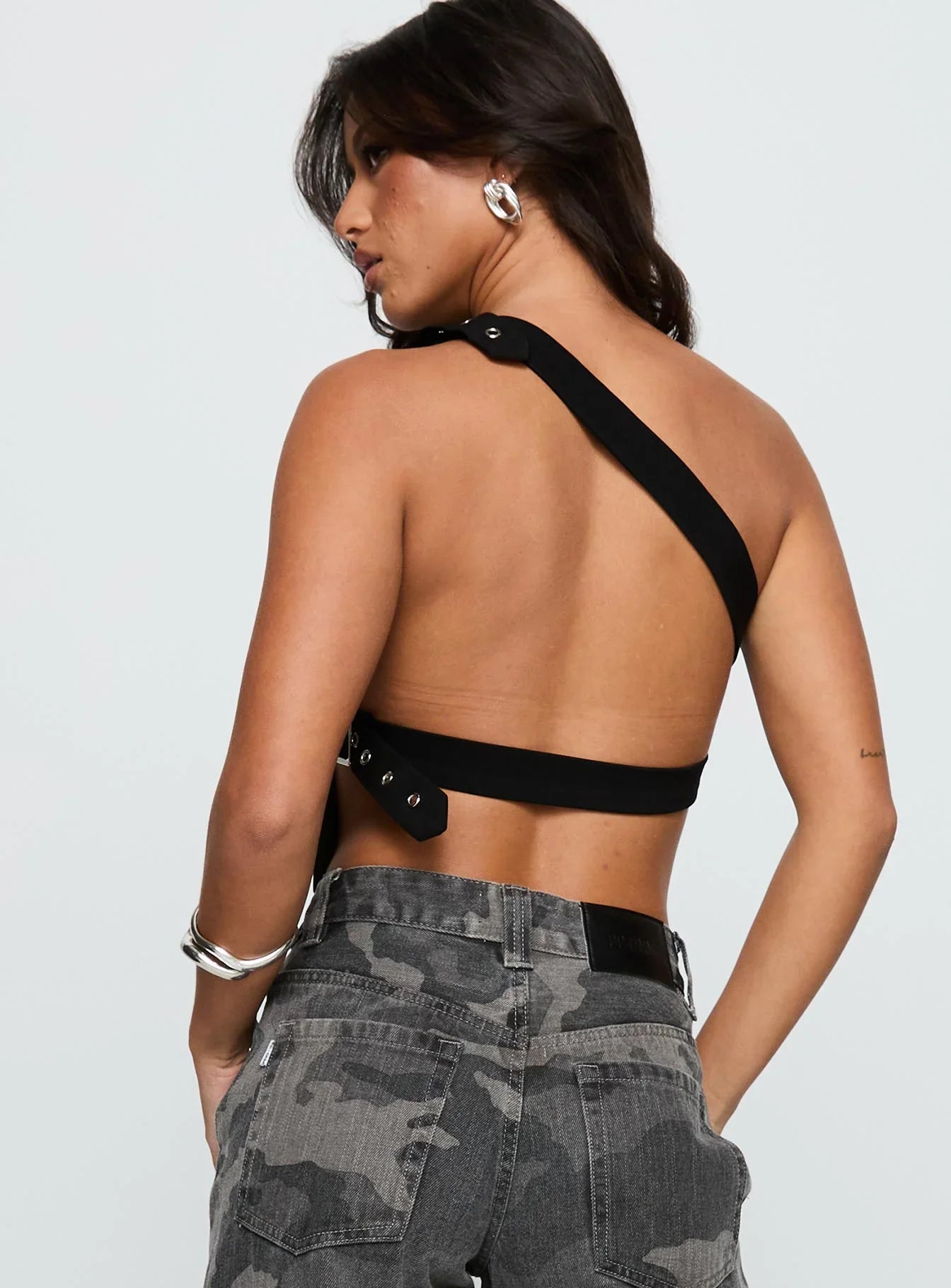 Buckled Down One Shoulder Top Black