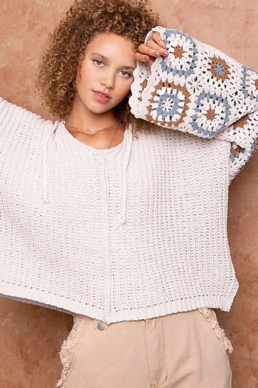 Cameron Beige Crochet Wide Bell Sleeve Sweater