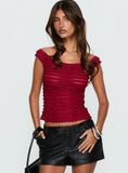 Lylah Frill Detail Top Burgundy