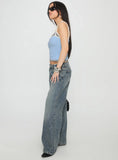 Franki Halter Layered Top Blue Multi Stripe