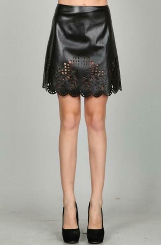 Ark Co Party On Black Vegan Leather Laser Cut Skirt