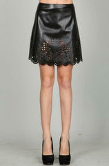 Ark Co Party On Black Vegan Leather Laser Cut Skirt