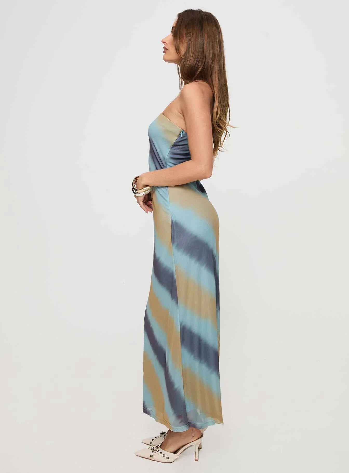 Celik Strapless Maxi Dress Blue Brown