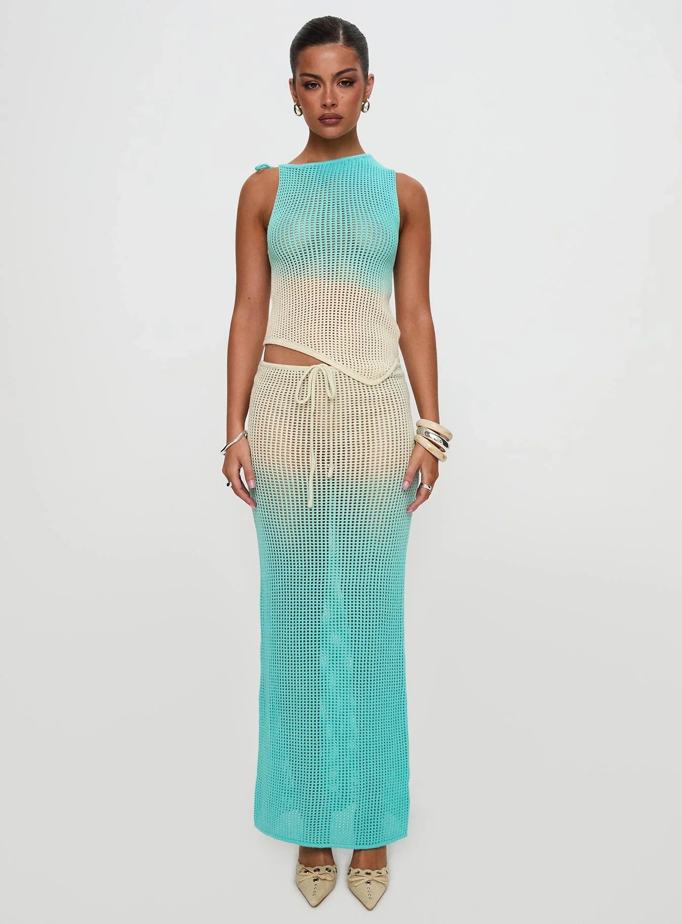 Auralia Knit Maxi Skirt Blue Cream