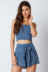 Mykonos Blue Print Cropped Two Piece Skort Set
