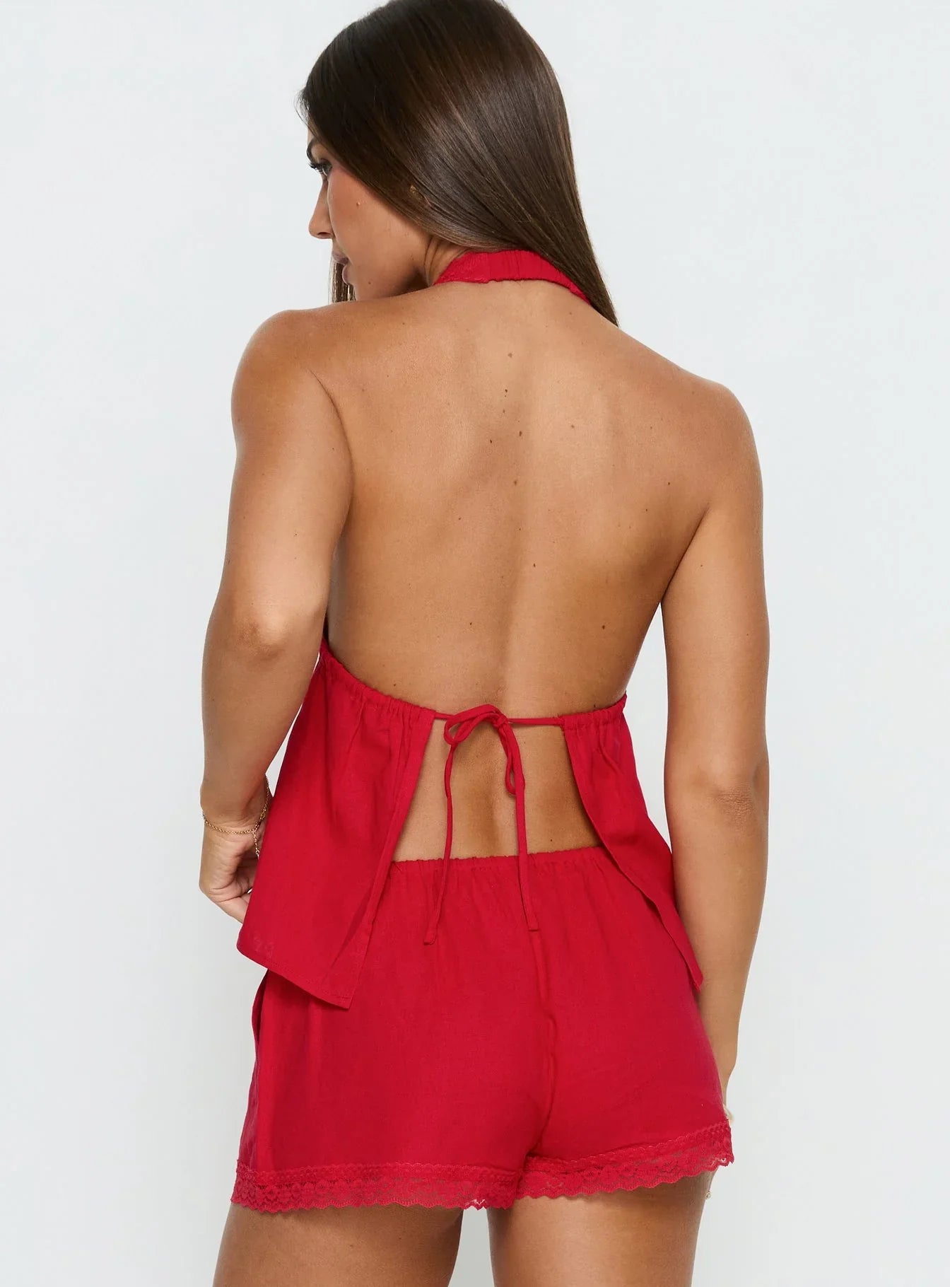 Cloud Crush Linen Halter Top Red