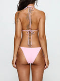 Glora Tie Side Beaded Bikini Bottom Pink