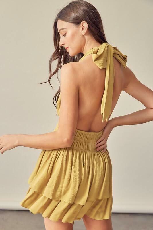 Tracie Golden Kiwi Halter Romper