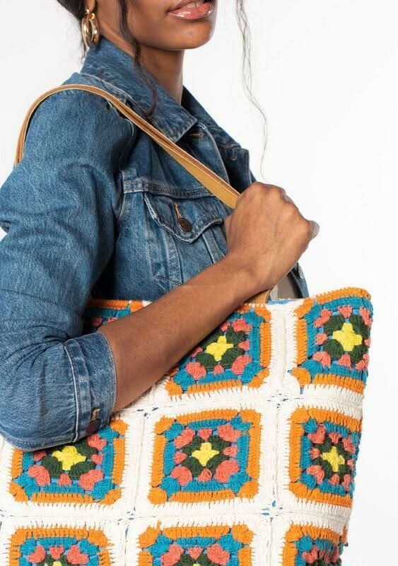 Meni Natural Patchwork Crochet Tote
