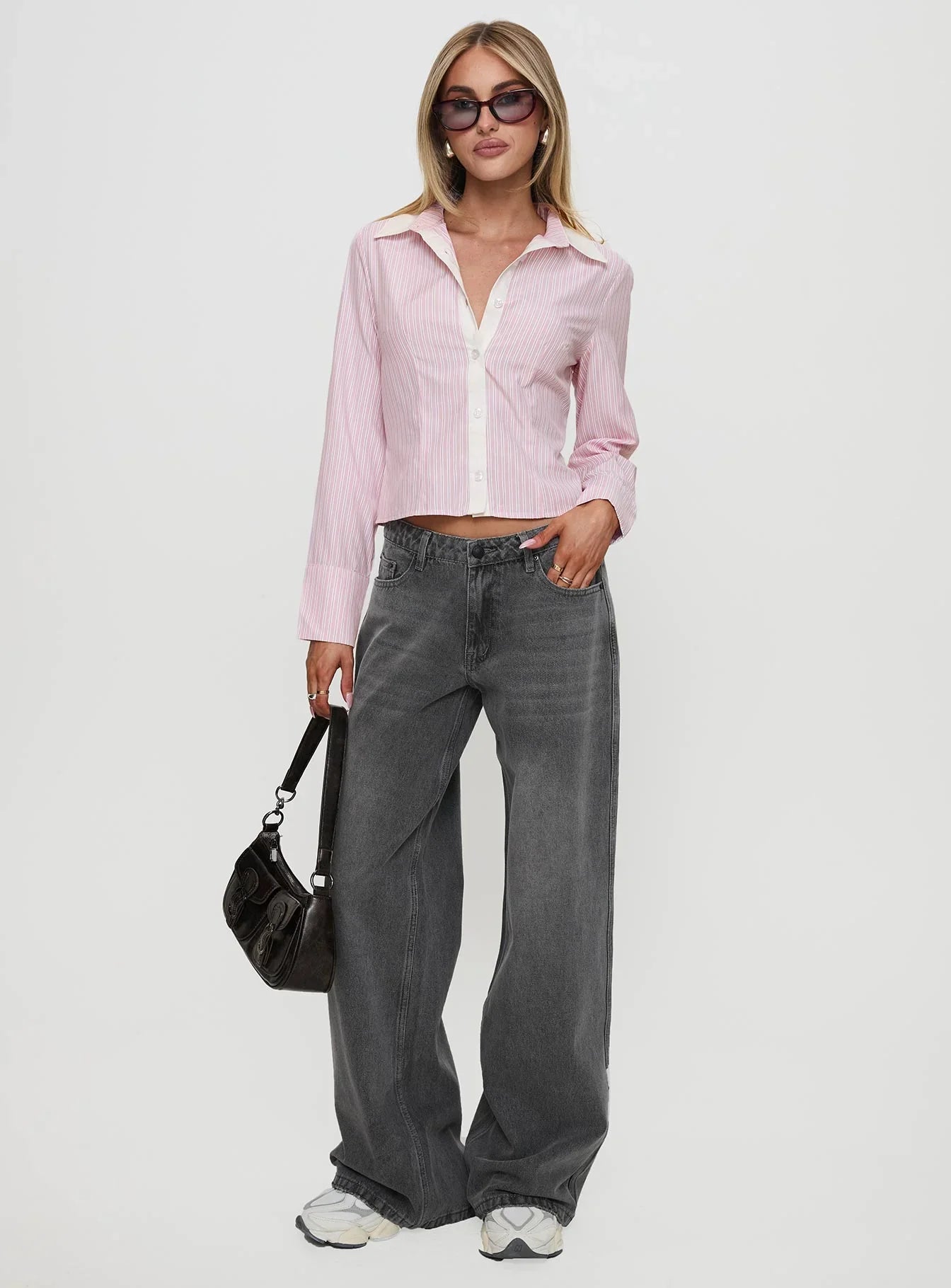 Ramos Low Rise Wide Leg Jeans Grey Wash