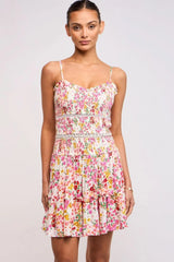 Ayla Pink Floral Smocked Mini Dress