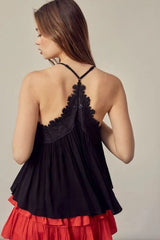 Everything Sweet Black Lace Trim Tank Top