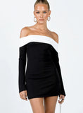 Anya Long Sleeve Off Shoulder Mini Dress Black White