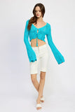 Lana Turquoise Crochet Front Tie Crop Top