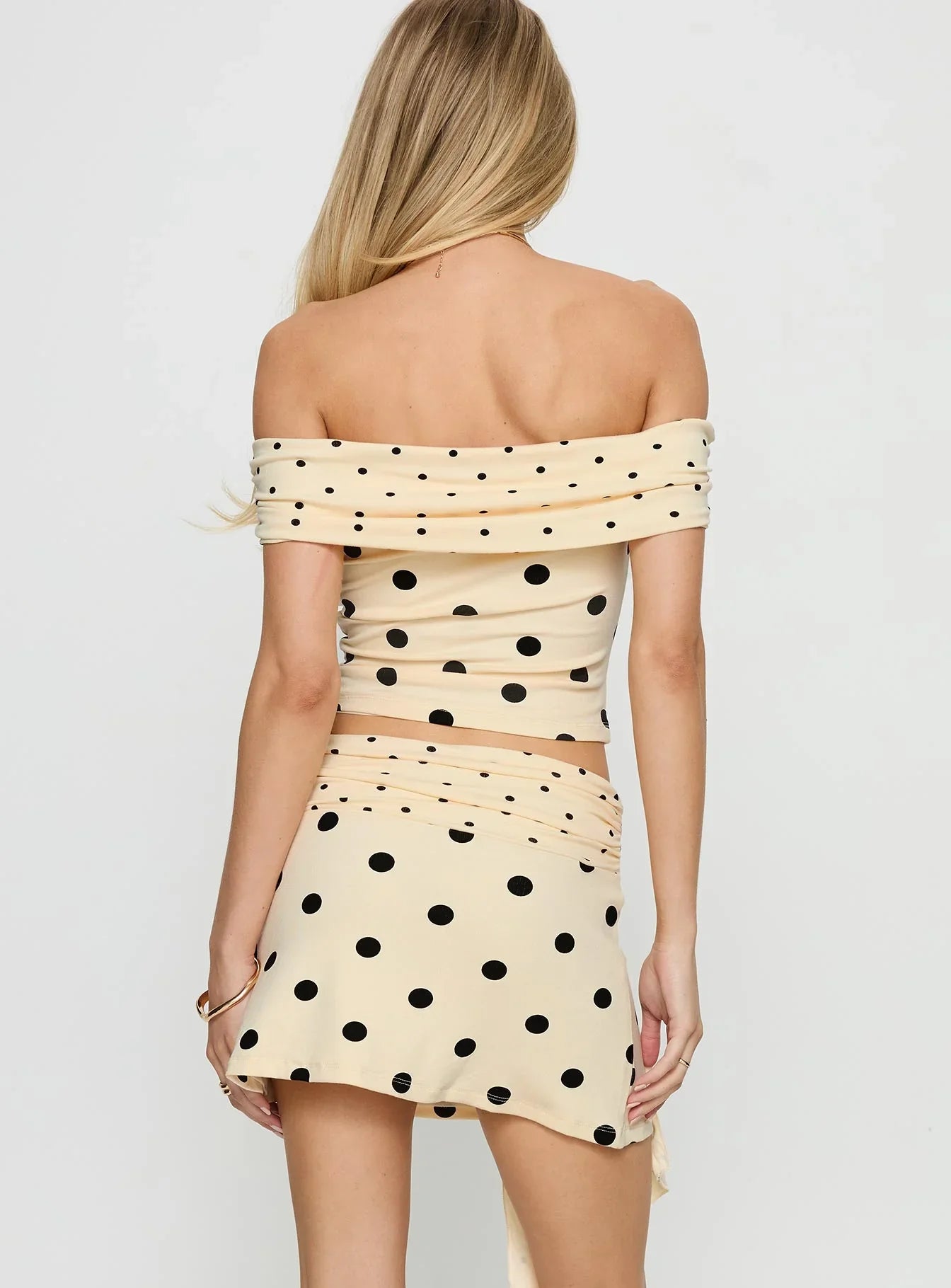 Porzia Wrap Detail Mini Skirt Cream Polka Dot