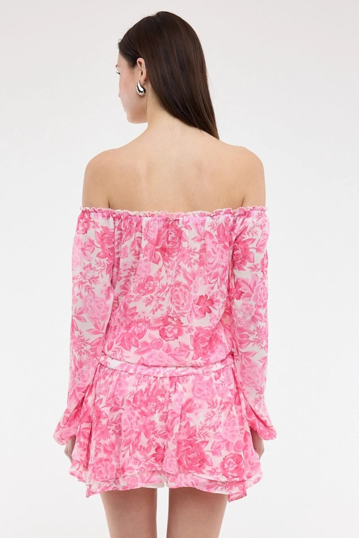 Pixie Pink Floral Off The Shoulder Romper Dress