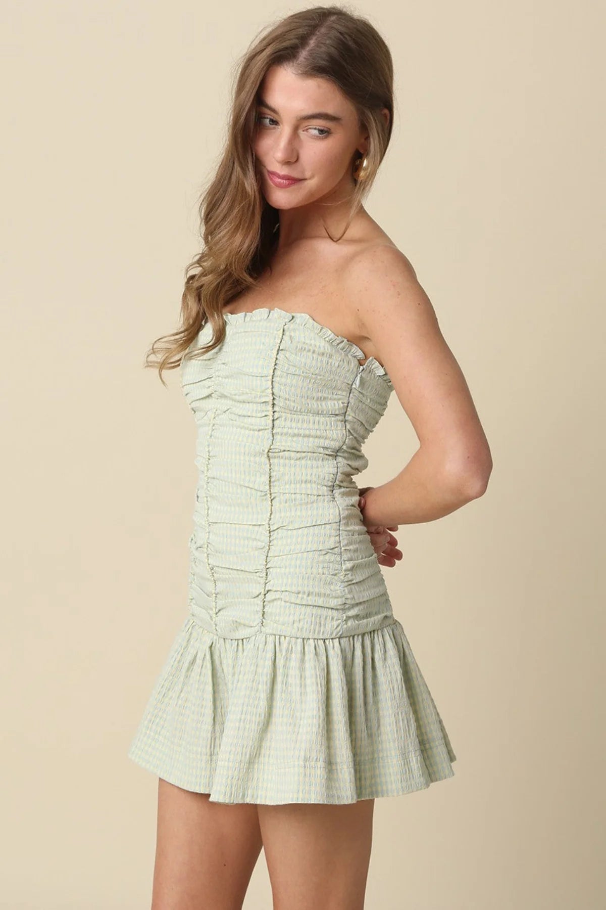 Taryn Green Gingham Strapless Mini Dress